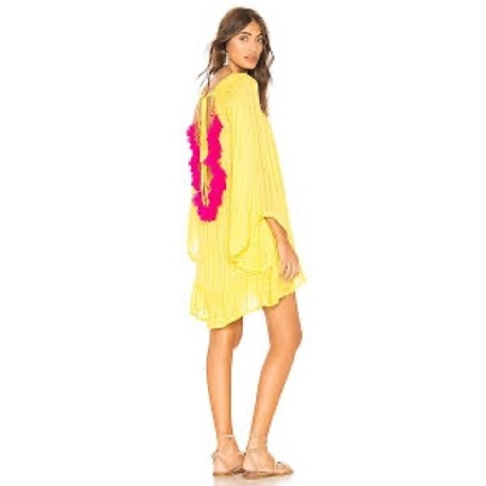 Sundress Indiana Basic Dress Yellow Sequin Tassel Mini Bell Sleeve Boho M/L